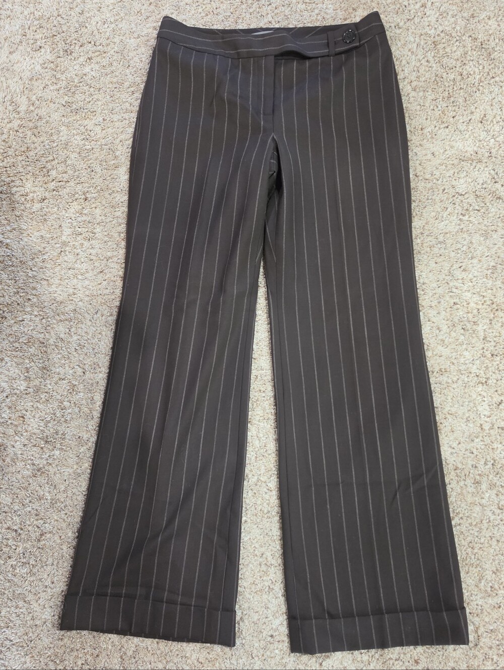 Ann Taylor Brown Pinstripe Wool Blend Lined Cuffed Trousers Waist Tab Size 6